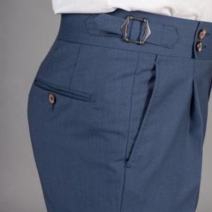 Premium Blue Gurkha Pants — High-Waist Modern Slim Fit Tailored Trousers