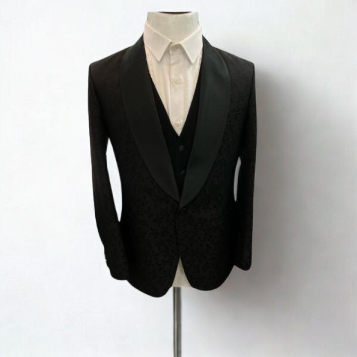Men’s Black Jacquard Tuxedo Blazer – Slim Fit Formal & Evening Suit