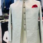 Premium White Textured Prince Coat with Pant
